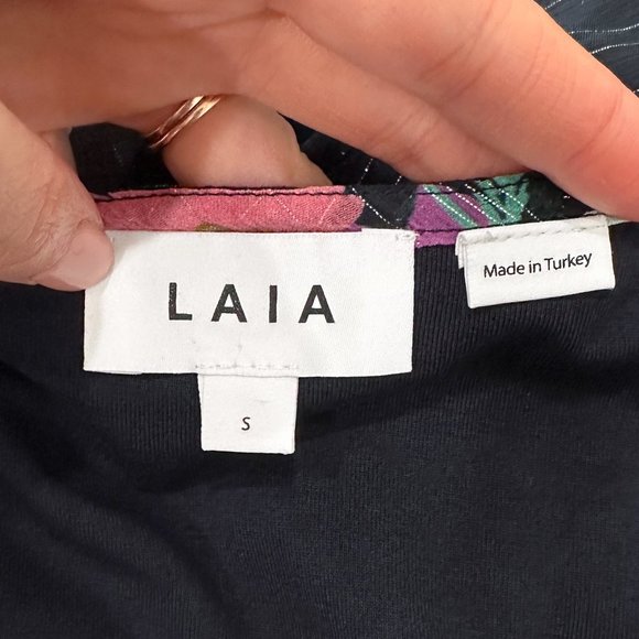 Anthropologie Laia Metallic Floral Print Midi Wrap Dress Black Navy Women's Sz S - Picture 4 of 17